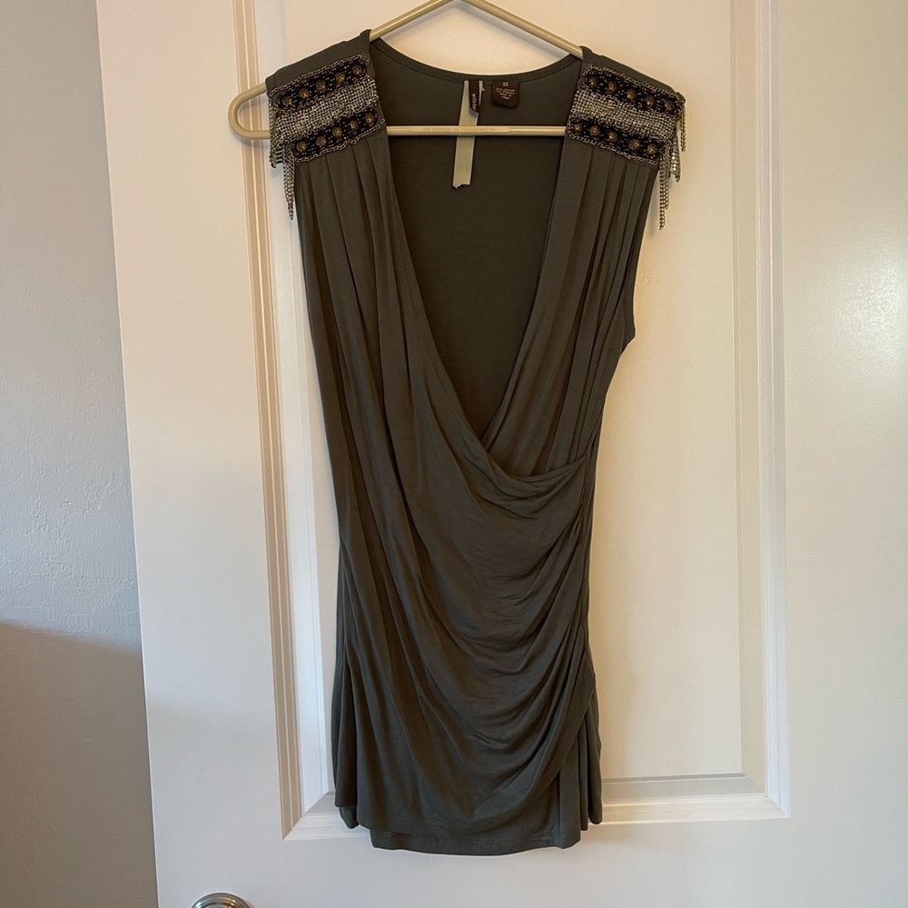 Wilster dark green ruched and beaded blouse XS